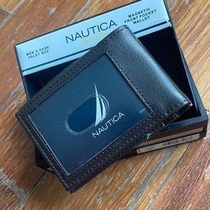 Brand New Black Leather Nautica Magnetic Flip Pocket Wallet